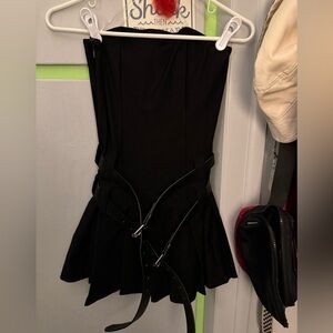 Dolls Kill Black Strapless Dress with Belted Accents